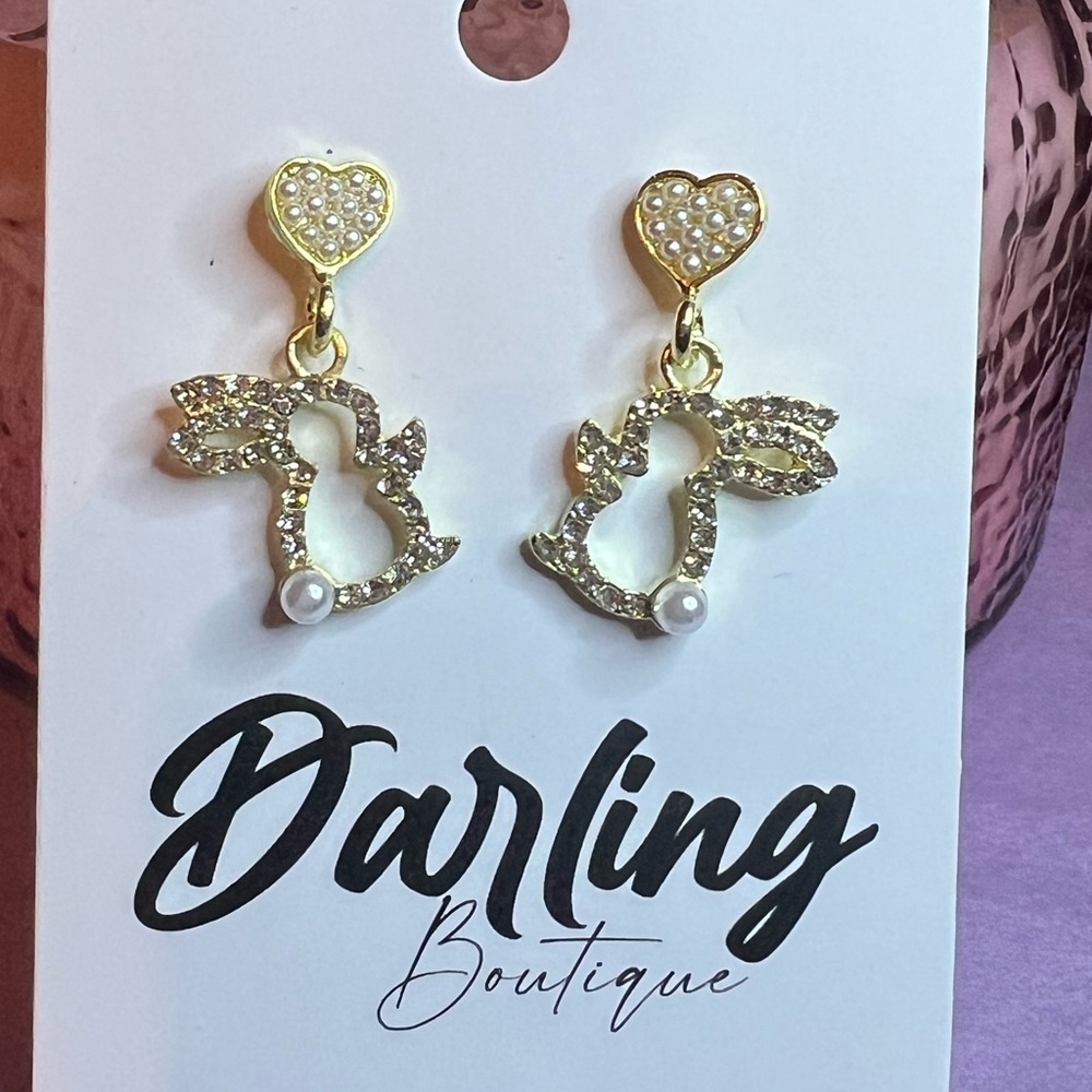 Gold Heart and Bunny Earrings